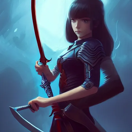 Image similar to a woman holding a sword with a dragon on it, concept art by Ilya Kuvshinov, contest winner, fantasy art, official art, concept art, high detail, experimental, high quality, hyperrealistic, 4k