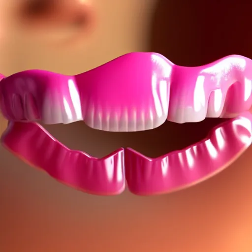 Image similar to a piece of 3 d pink dentures with wings, 4 k,