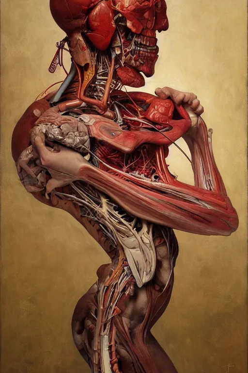 Image similar to accurate anatomical heart imagined as wood board painting palette, painted by ruan jia, raymond swanland, lawrence alma tadema, zdzislaw beksinski, norman rockwell, jack kirby, tom lovell, alex malveda, greg staples, artgerm, greg rutkowski and alphonse mucha