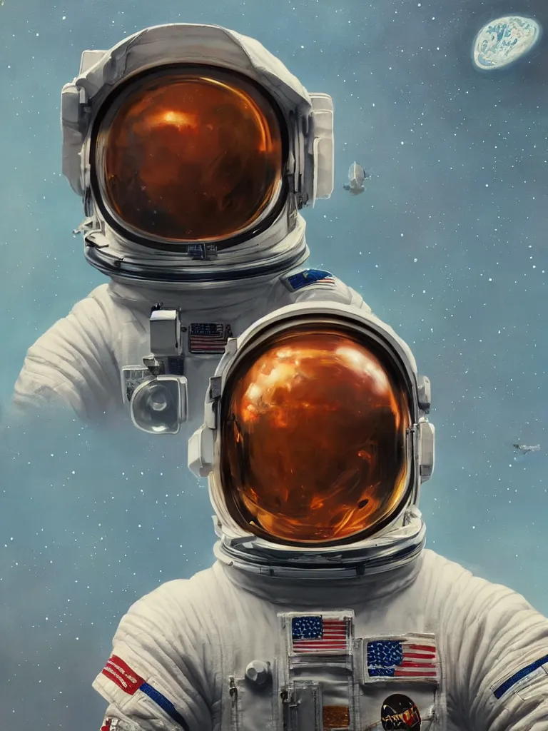 Image similar to a portrait of an astronaut in space in a painting from stalenhag, 4 k, 8 k, hdr, artstation, concept art