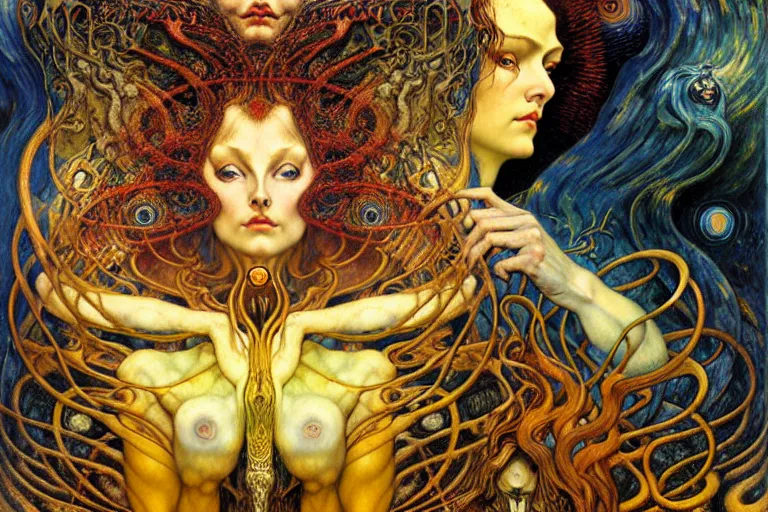 Image similar to Divine Chaos Engine by Karol Bak, Jean Delville, William Blake, Gustav Klimt, and Vincent Van Gogh, symbolist, visionary