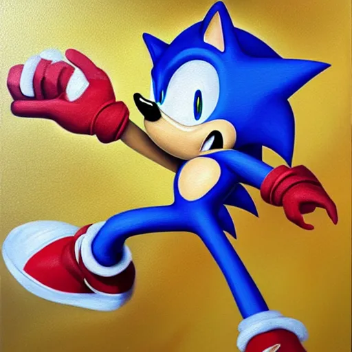 Prompt: chad sonic the hedgehog, gotta go fast, expressive oil painting