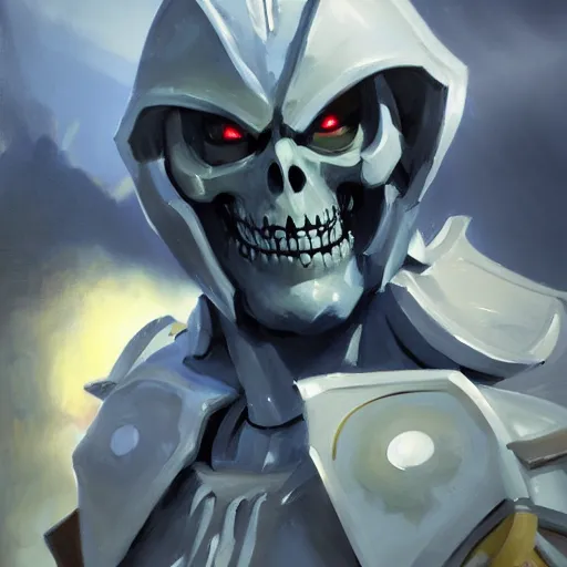 Image similar to greg manchess portrait painting of partially armored powerful skeletor overwatch character, medium shot, asymmetrical, profile picture, organic painting, sunny day, matte painting, bold shapes, hard edges, street art, trending on artstation, by huang guangjian, gil elvgren, ruan jia, greg rutkowski, gaston bussiere