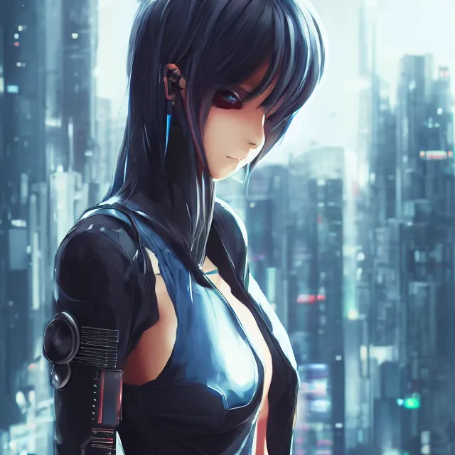 Image similar to - cyberpunk anime girl, 4 k, trending on artstation, renaissance