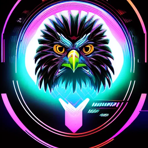 Image similar to eagle head, portrait, vaporwave, synthwave, neon, vector graphics, cinematic, volumetric lighting, f 8 aperture, cinematic eastman 5 3 8 4 film, photorealistic