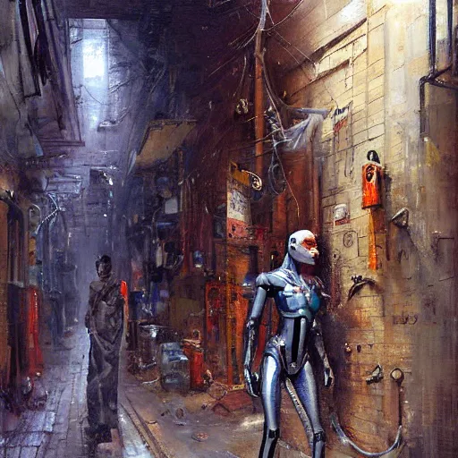 Image similar to a cyborg!! sphynx, in a cyberpunk alleyway by daniel gerhartz