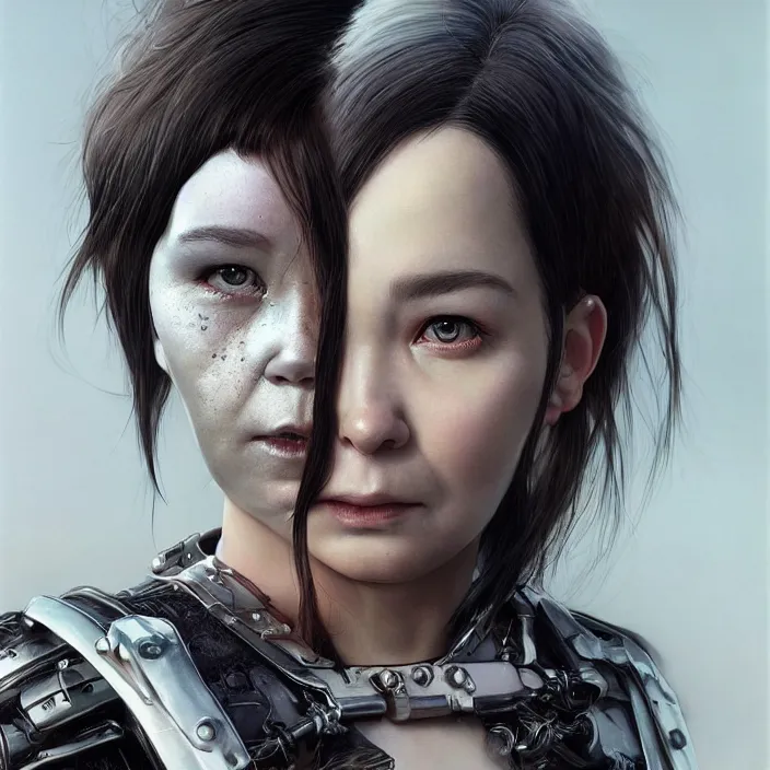 Image similar to hyper - realistic bjork leather cyborg - by tom bagshaw, by ilya kuvshinov, rtx rendering, octane render 1 2 8 k, maya, extreme high intricate details by wlop, digital anime art by ross tran, medium shot, close up shot, composition by sana takeda, dramatic lighting by greg rutkowski, 8 k, trending on artstation