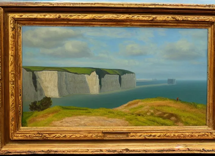 Image similar to cliffs of dover, uk in the style of hudson river school of art, oil on canvas