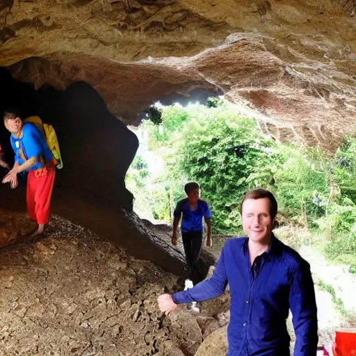Prompt: chris lemon saving 1 4 thai children from a cave