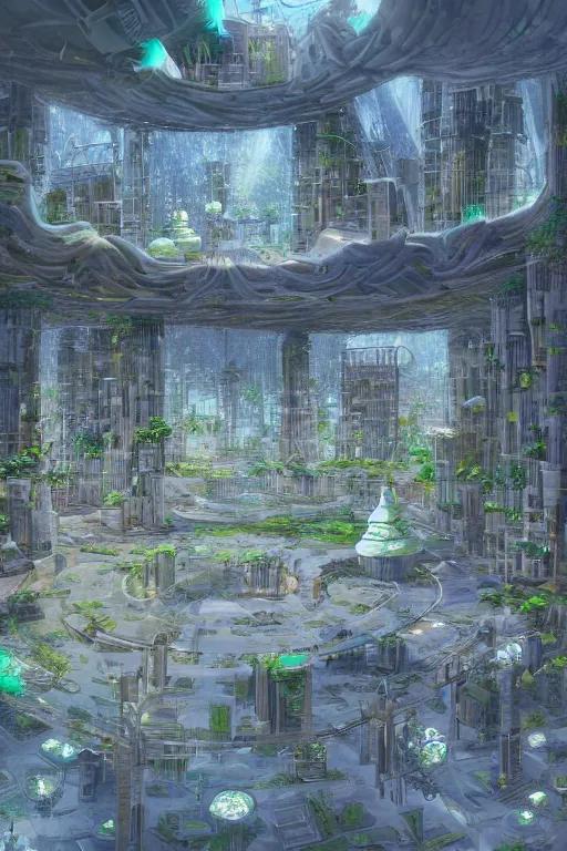 Image similar to detailed large buildings inspired by mushrooms, concept art, solarpunk, futurism