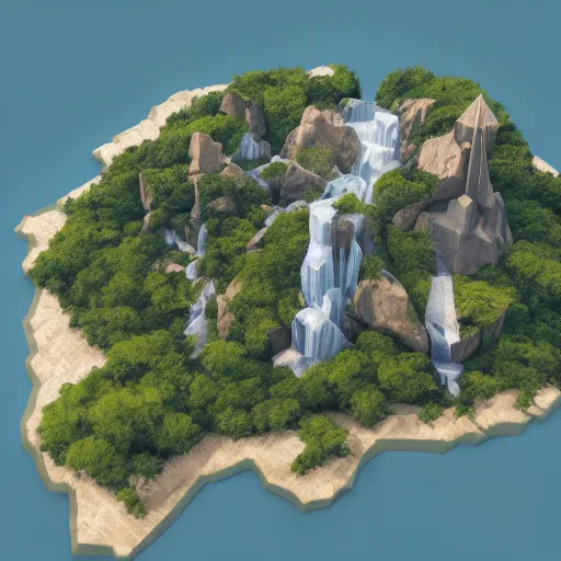 Image similar to low poly art of new york as an island floating in the sky, low poly, isometric art, 3d art, waterfall, high detail, artstation, concept art, behance, ray tracing, smooth, sharp focus, ethereal lighting