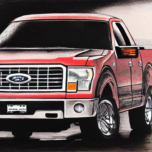 Image similar to red ford f - 1 5 0 by graham ingels, stephen gammell, tsutomu nihei