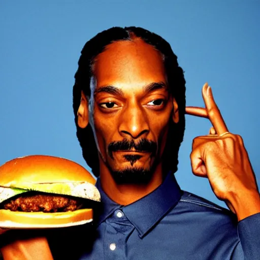 Prompt: Snoop Dogg holding a cheeseburger for a 1990s sitcom tv show, Studio Photograph, portrait, C 12.0