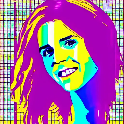 Image similar to rainbow smiling happy emma watson age 1 7 as hermione. pop art.