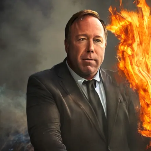 Image similar to photo of alex jones burning in hell