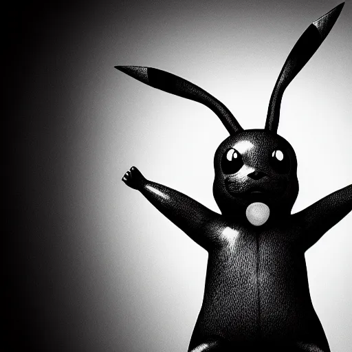 Prompt: hyper - realistic picture of pikachu, black and white, 4 k, cinematic, well - lit, very detailed