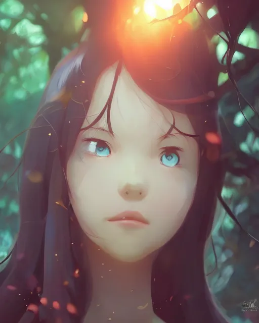 Prompt: a girl trying to eat a tree, full shot, atmospheric lighting, detailed face, by makoto shinkai, stanley artgerm lau, wlop, rossdraws