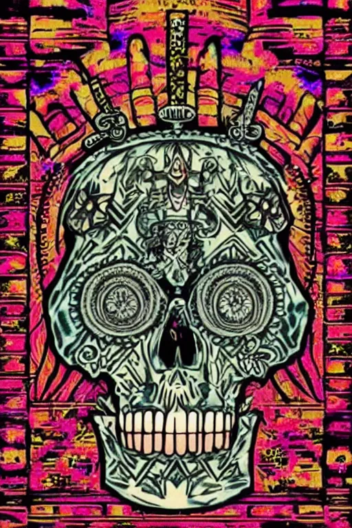 Image similar to aztec skull with a ((((((((((crown of hops)))))))))), acidwave!!!!!!!!!!!!!!!!!!!!!!!!!!!