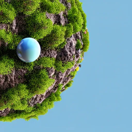 Image similar to Miniature planet with nature, 4K render, tilt shift, depth of field