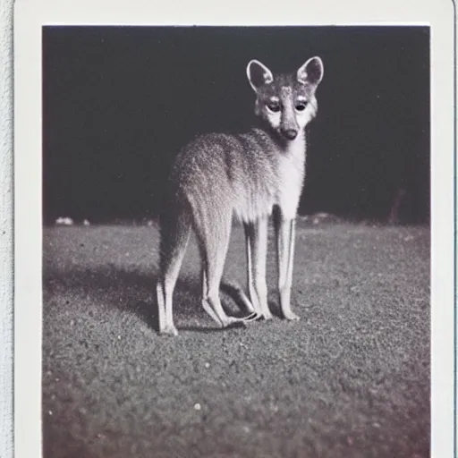 Prompt: real picture of baby thylacine taken with Polaroid