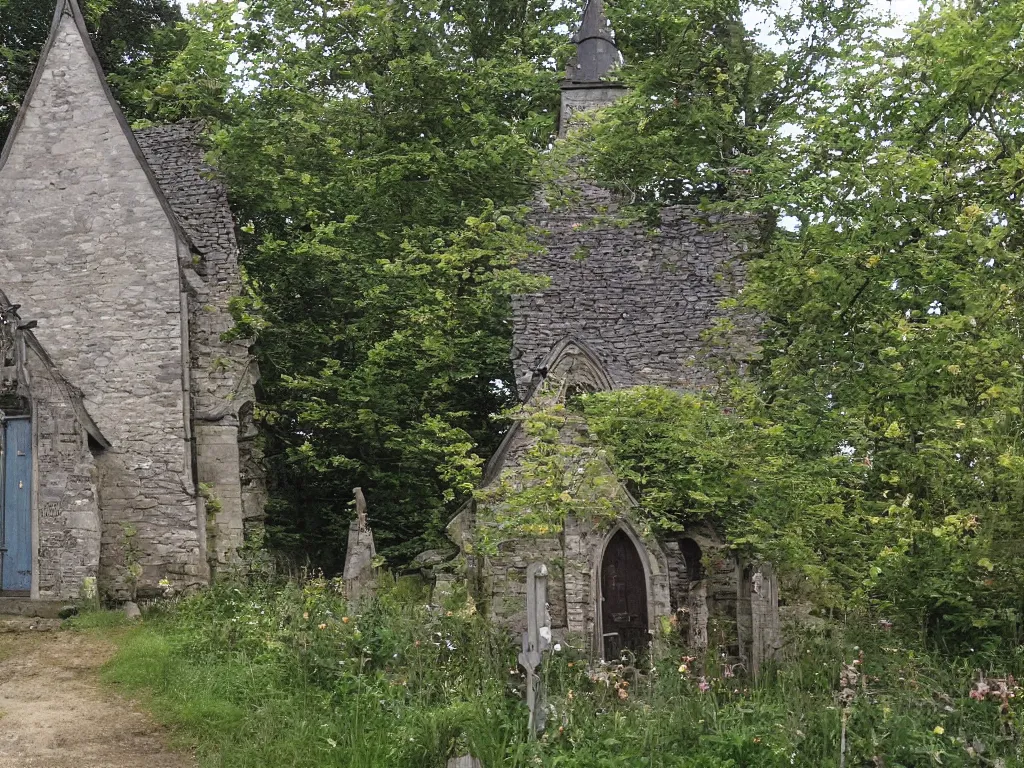 Image similar to i would often go there, to the tiny church there, the smallest church in saint - saens, though it once was larger, how the rill may rest there, down through the mist there, toward the seven sisters, toward those pale cliffs there