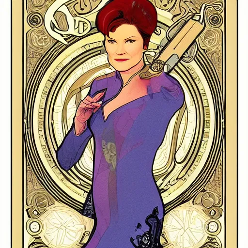 Prompt: star trek Captain Kathryn Janeway art nouveau, amazing details, intricate details ,insane details , in the style of Alphonse Mucha,