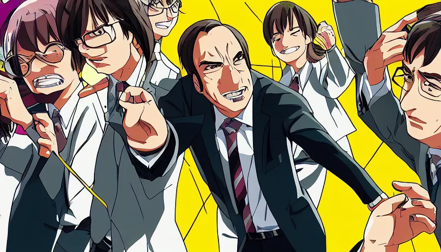 Image similar to better call saul anime key visual art, anime, pixiv fanbox, shinkai makoto style