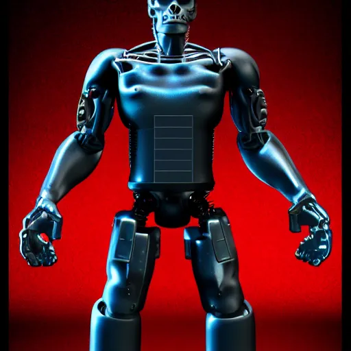 Image similar to The Terminator, in the style of Pixar animation. Full body 3D render. hdr.