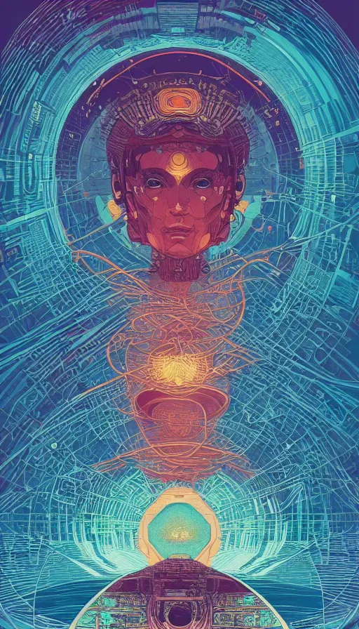 Image similar to the ancient oracle of the cosmic gods, futurism, dan mumford, victo ngai, kilian eng, da vinci, josan gonzalez