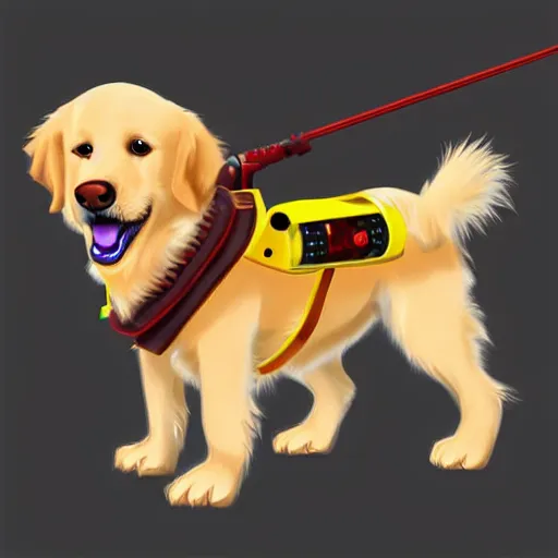 Prompt: a golden retriever ghostbuster, furry fantasy art