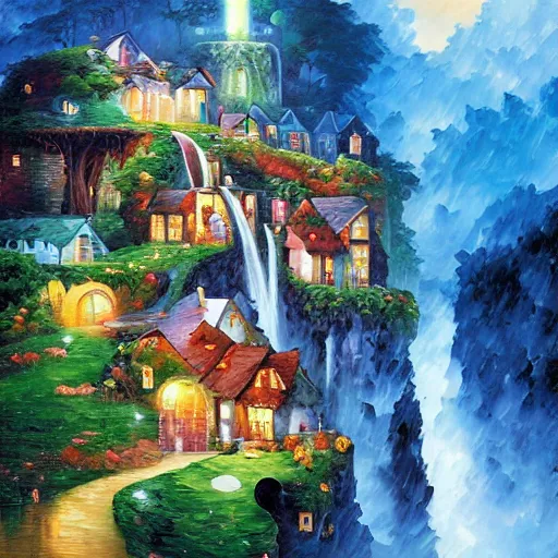 Image similar to waterfall village by james christensen, rob gonsalves, paul lehr, leonid afremov and tim white