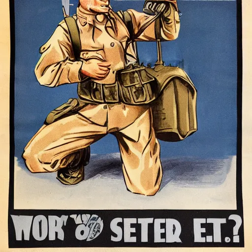 Prompt: fox animal dressed as a soldier in the style of a ww 2 propaganda poster