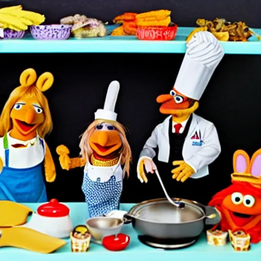 Prompt: the muppets swedish chef in a kitchen that is on fire, kitchen conflagration with swedish chef, - n 4