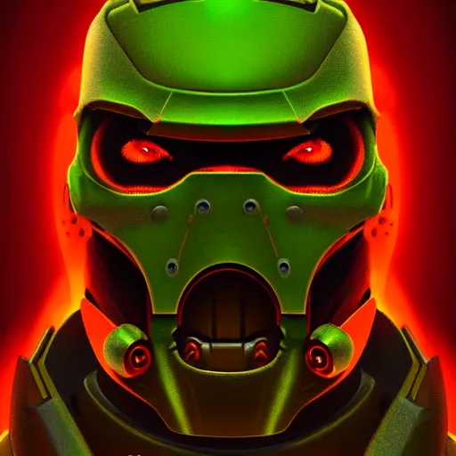 Image similar to portrait of doomguy from game doom, highly detailed, 8 k render centered, digital painting