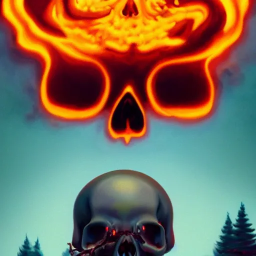 Image similar to A stunning profile of a symmetrical skull on fire by Simon Stalenhag, Trending on Artstation, 8K