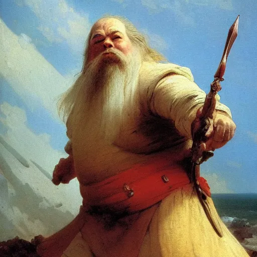 Image similar to art by ivan aivazovsky and syd mead and moebius and gaston bussiere and roger dean and pieter claesz and paul delaroche and alma tadema and aelbert cuyp and willem claesz, a fantasy cinematic close up shot of a dwarf berserker, warhammer, dnd, last stand