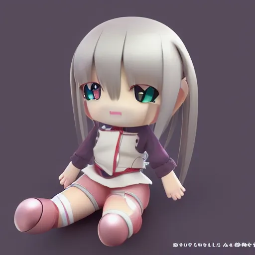 Image similar to cute fumo plush of a girl with a mechanical arm, anime girl, vray