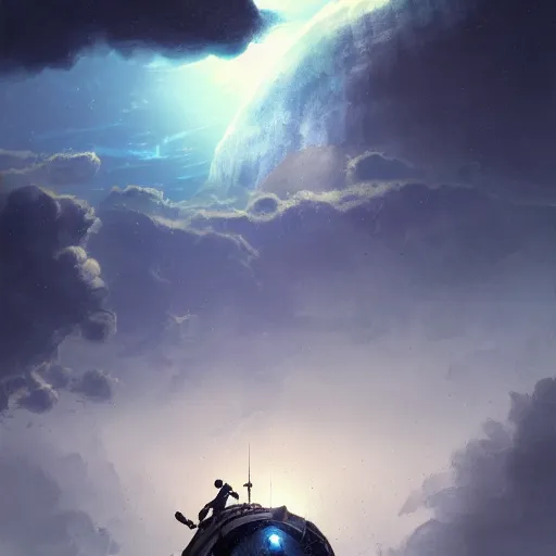 Image similar to dead astronaut falling through the clouds in jupiter, by cedric peyravernay, highly detailed, excellent composition, cinematic concept art, dramatic lighting, trending on artstation