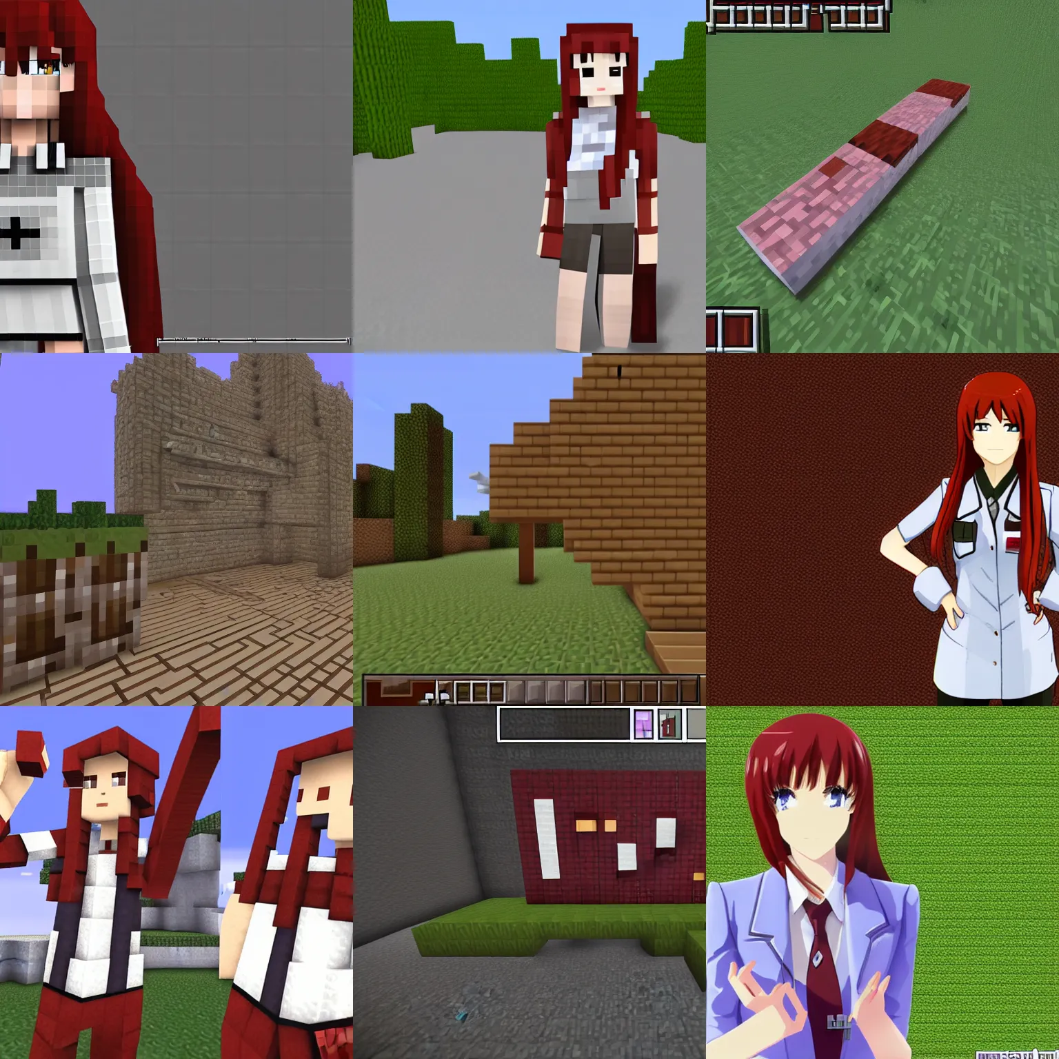 Prompt: Makise Kurisu in minecraft