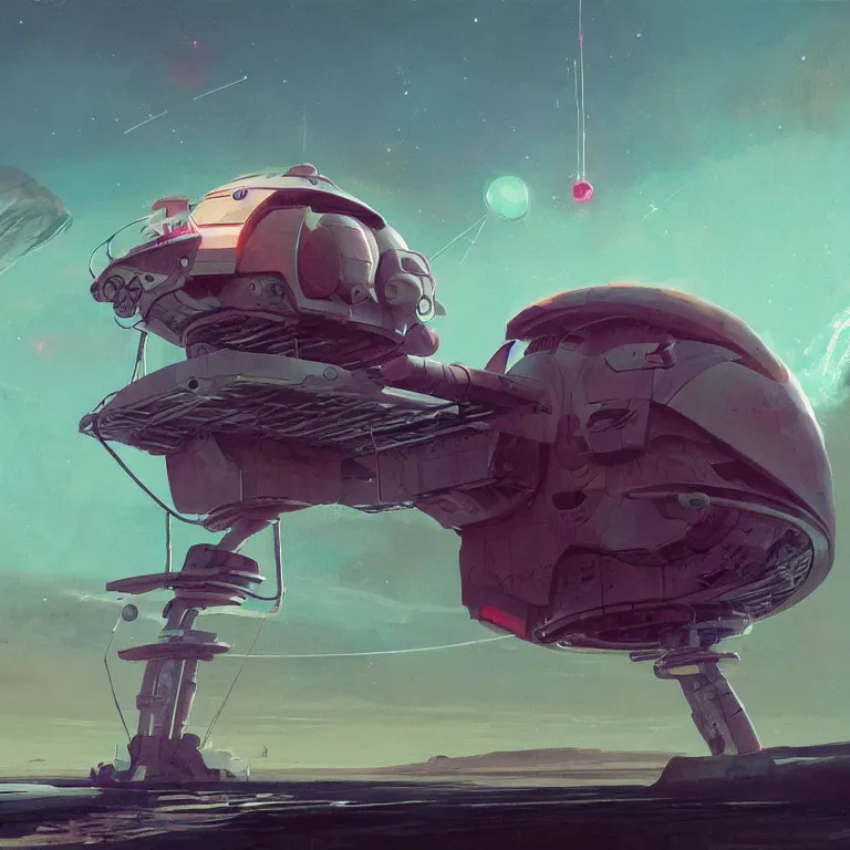 Image similar to robotic hermit crab space ship, concept art, by John Harris, by Simon Stålenhag