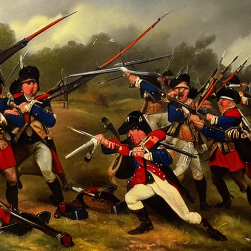 Image similar to Jacobite scottish soldiers charging at british redcoats detailed oil painting