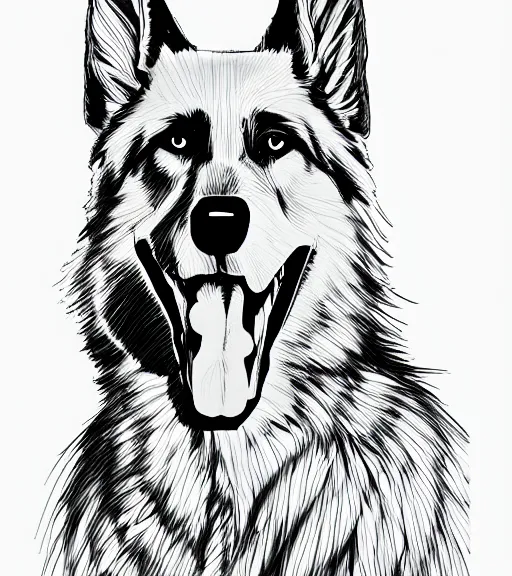 Image similar to furaffinity expressive stylized master furry artist digital line art painting portrait character study of the anthro male anthropomorphic german shepard fursona animal person wearing clothes tshirt and shorts