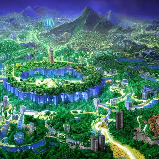 Prompt: Emerald Green , Sapphire Blue Gem City; Mythology; mythological architecture; mythological civilization; Sir Augustus Wall Callcott matte painting trending on Artstation Unreal Engine VRay; Pixar; Hyperdetail City Made of Emeralds and Sapphires 100 Megapixels; Hyperdetail; Hiroo Isono and David B. Mattingly Steve Chin Hsuan Wang; Simon Stålenhag