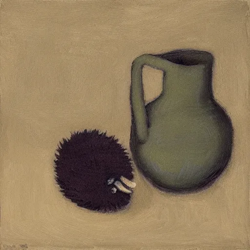 Image similar to “ carl the hedgehog in the style of giorgio morandi ”