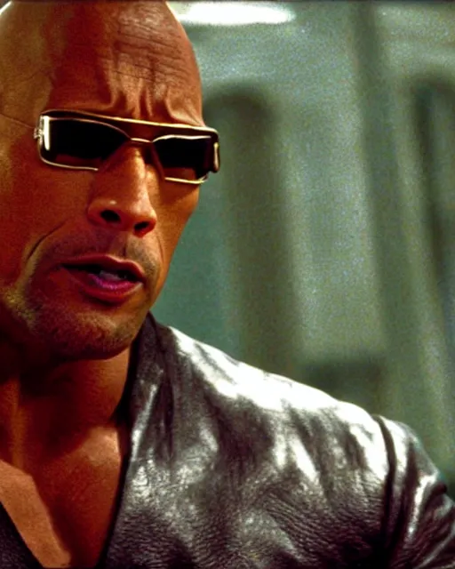 Image similar to film still close up shot of dwayne johnson as morpheus from the movie the matrix. photographic, photography