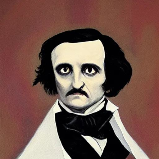 Prompt: a painting of edgar allan poe\'s black cat