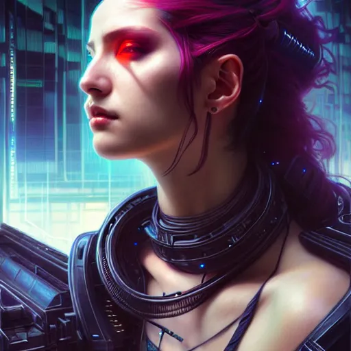 Prompt: portrait painting of a cyberpunk sunmi, ultra realistic, concept art, intricate details, eerie, highly detailed, photorealistic, octane render, 8 k, unreal engine. art by artgerm and greg rutkowski and magali villeneuve and alphonse mucha