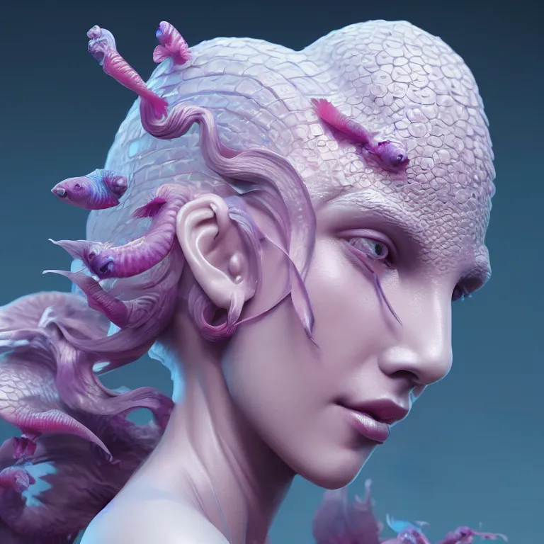 Image similar to goddess full painted acryllic sculpture close-up portrait. orchid bird phoenix jellyfish betta fish, intricate artwork by Tooth Wu and wlop and beeple. octane render, trending on artstation, greg rutkowski very coherent symmetrical artwork. cinematic, hyper realism, high detail, octane render, 8k