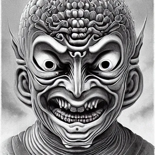 Image similar to naraka buddhist demon korean female, relaxed female alien, epic samurai warrrior, tubular creature, blood vessels, no face, dystopian surrealism, alex ries zdzisław beksinski, symmetrical long head, smooth marble surfaces, smooth marble surfaces, detailed ink illustration, detailed ink illustration, raiden metal gear, cinematic smooth stone, deep aesthetic