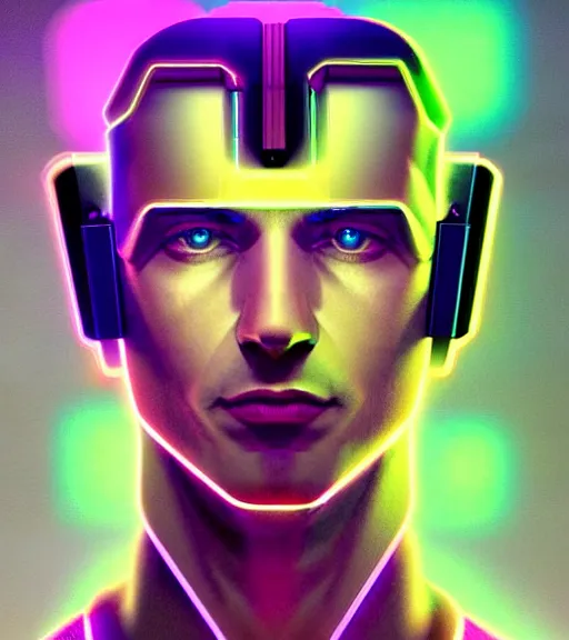 Image similar to symmetry!! caucasian prince of technology, solid cube of light, hard edges, product render retro - futuristic poster scifi, lasers and neon circuits, handsome caucasian prince, intricate, elegant, highly detailed, digital painting, artstation, concept art, smooth, sharp focus, illustration, dreamlike, art by artgerm